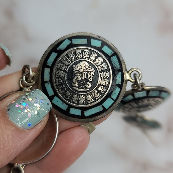 Sterling silver Aztec calendar symbols Bracelet - Picture 7 of 8